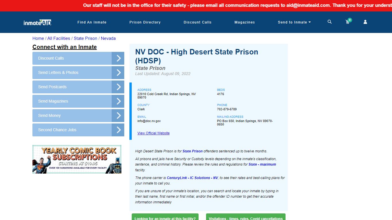 NV DOC - High Desert State Prison (HDSP) & Inmate Search ...